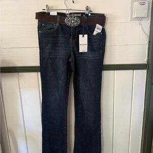 Wallflower Women's Blue Jeans + western Rhinestone statement belt. Size 11